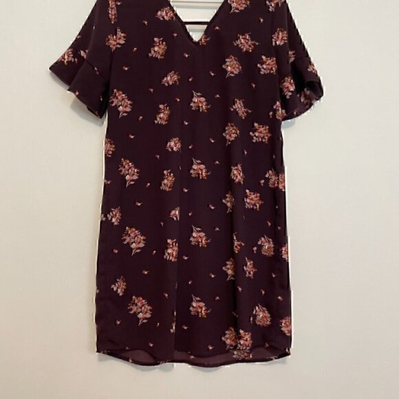 MAURICES Floral Bar Back Shift Dress Plum Purple Multi Short Sleeve Mini Fall S - Picture 4 of 13